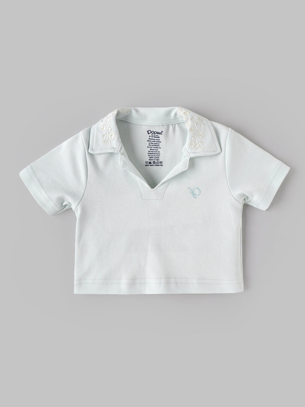 Popees Baby Girls Cotton Polo Top | White Embroidered Collar Half Sleeve T-Shirt for Infants & Toddlers (9 Months–4 Years)