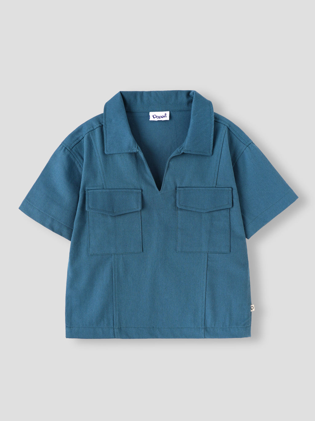 Popees Baby Girls Stylish Cotton Half Sleeve Top | Solid Blue Collared Top with Front Utility Pockets | Comfortable Casual Wear | 9 Months–4 Years