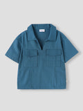 Popees Baby Girls Stylish Cotton Half Sleeve Top | Solid Blue Collared Top with Front Utility Pockets | Comfortable Casual Wear | 9 Months–4 Years