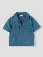 Popees Baby Girls Stylish Cotton Half Sleeve Top | Solid Blue Collared Top with Front Utility Pockets | Comfortable Casual Wear | 9 Months–4 Years