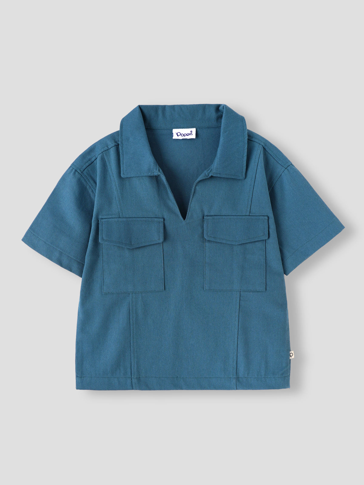 Popees Baby Girls Stylish Cotton Half Sleeve Top | Solid Blue Collared Top with Front Utility Pockets | Comfortable Casual Wear | 9 Months–4 Years