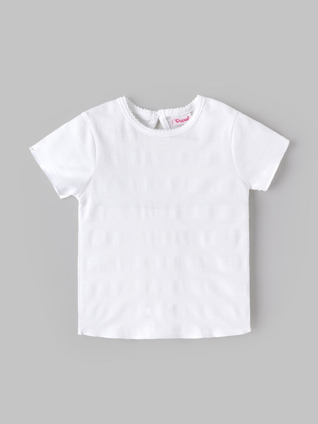 Popees Baby Girls Soft & Stylish Textured T-Shirt | White Short Sleeve Round Neck Top | Comfortable Casual Everyday Wear1–6 Years