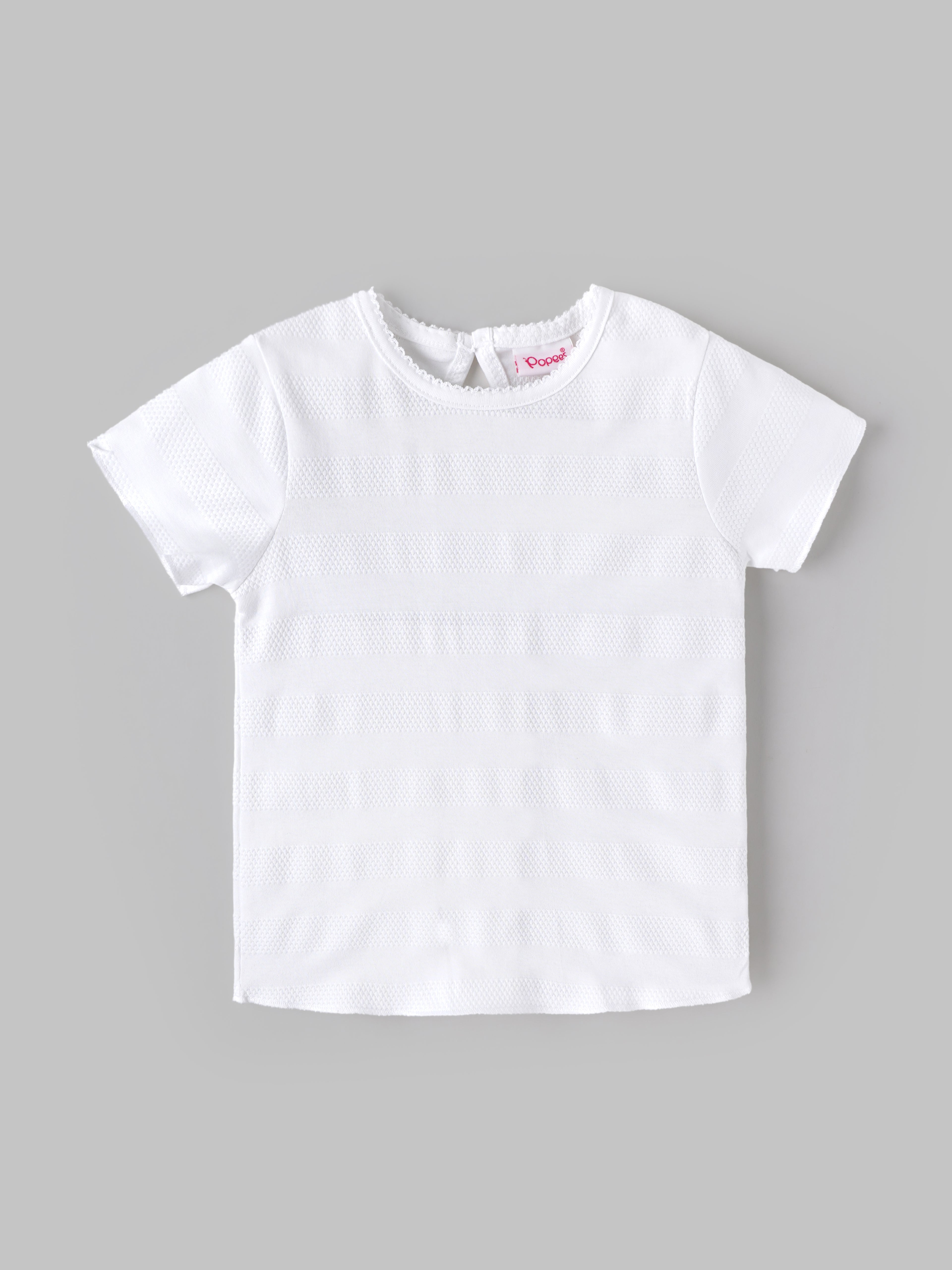 Popees Baby Girls Soft & Stylish Textured T-Shirt | White Short Sleeve Round Neck Top | Comfortable Casual Everyday Wear1–6 Years
