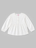 Popees Baby Girls Premium Cotton Embroidered Peplum Top | Full Sleeve Round Neck White Casual & Party Wear Top for Infants and Toddlers