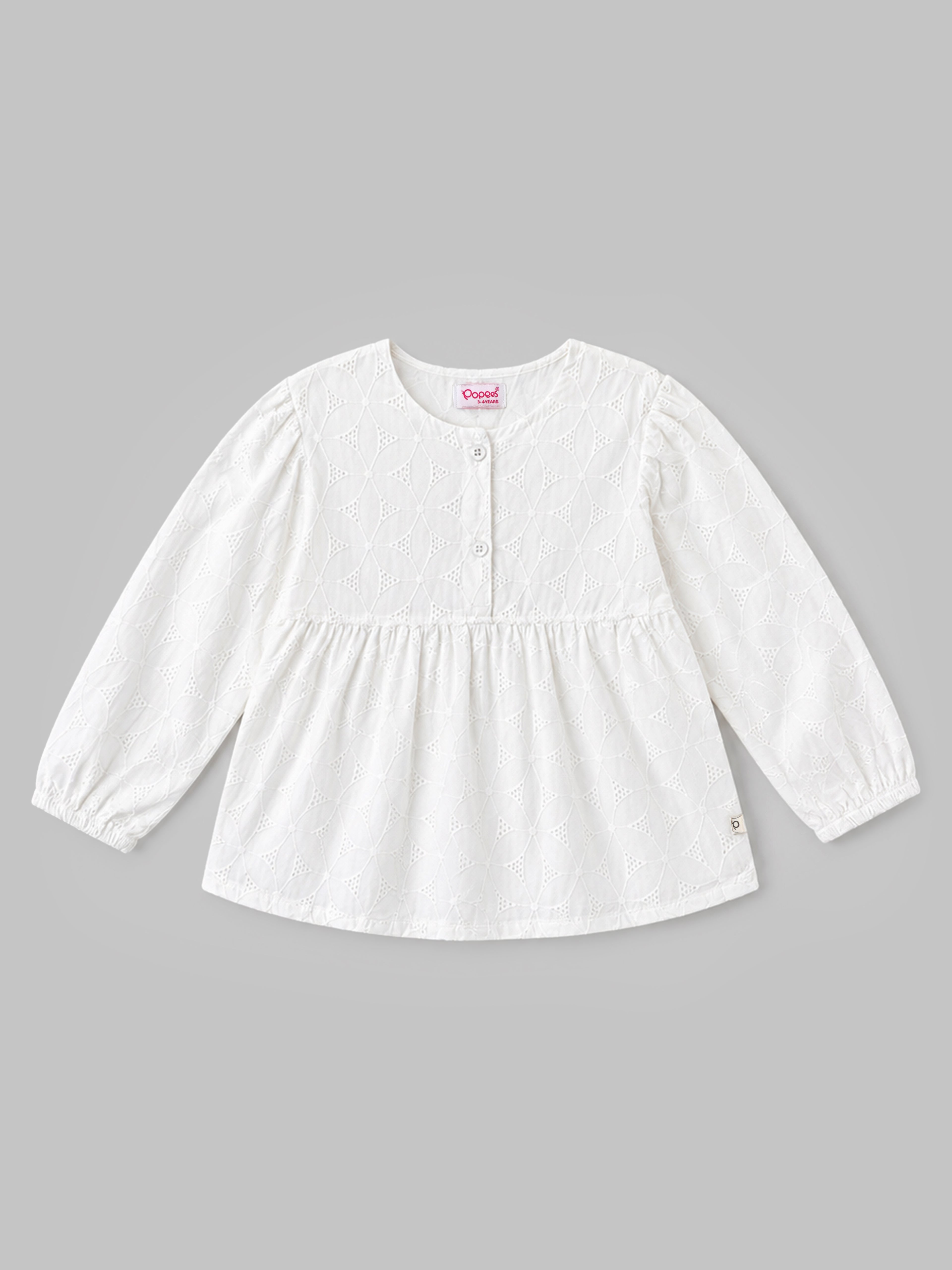 Popees Baby Girls Premium Cotton Embroidered Peplum Top | Full Sleeve Round Neck White Casual & Party Wear Top for Infants and Toddlers