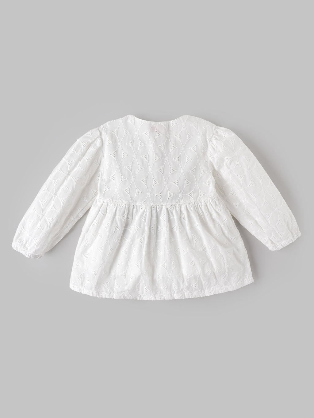 Popees Baby Girls Premium Cotton Embroidered Peplum Top | Full Sleeve Round Neck White Casual & Party Wear Top for Infants and Toddlers