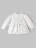 Popees Baby Girls Premium Cotton Embroidered Peplum Top | Full Sleeve Round Neck White Casual & Party Wear Top for Infants and Toddlers