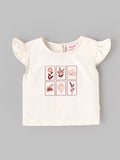 Popees Baby Girls Cotton Flutter Sleeve Embroidered Top | Soft Floral Embroidery Casual Top | Cream | 3 Month-4 Years