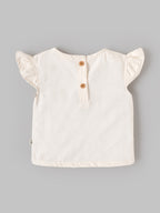 Popees Baby Girls Cotton Flutter Sleeve Embroidered Top | Soft Floral Embroidery Casual Top | Cream | 3 Month-4 Years
