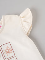Popees Baby Girls Cotton Flutter Sleeve Embroidered Top | Soft Floral Embroidery Casual Top | Cream | 3 Month-4 Years
