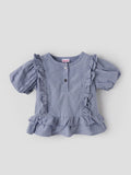 Popees Baby Girls Stylish Ruffle Dress | Cute Puff Sleeve Dress with Frill Detailing & Front Button Closure | 9 Months–4 Years