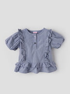 Popees Baby Girls Stylish Ruffle Dress | Cute Puff Sleeve Dress with Frill Detailing & Front Button Closure | 9 Months–4 Years