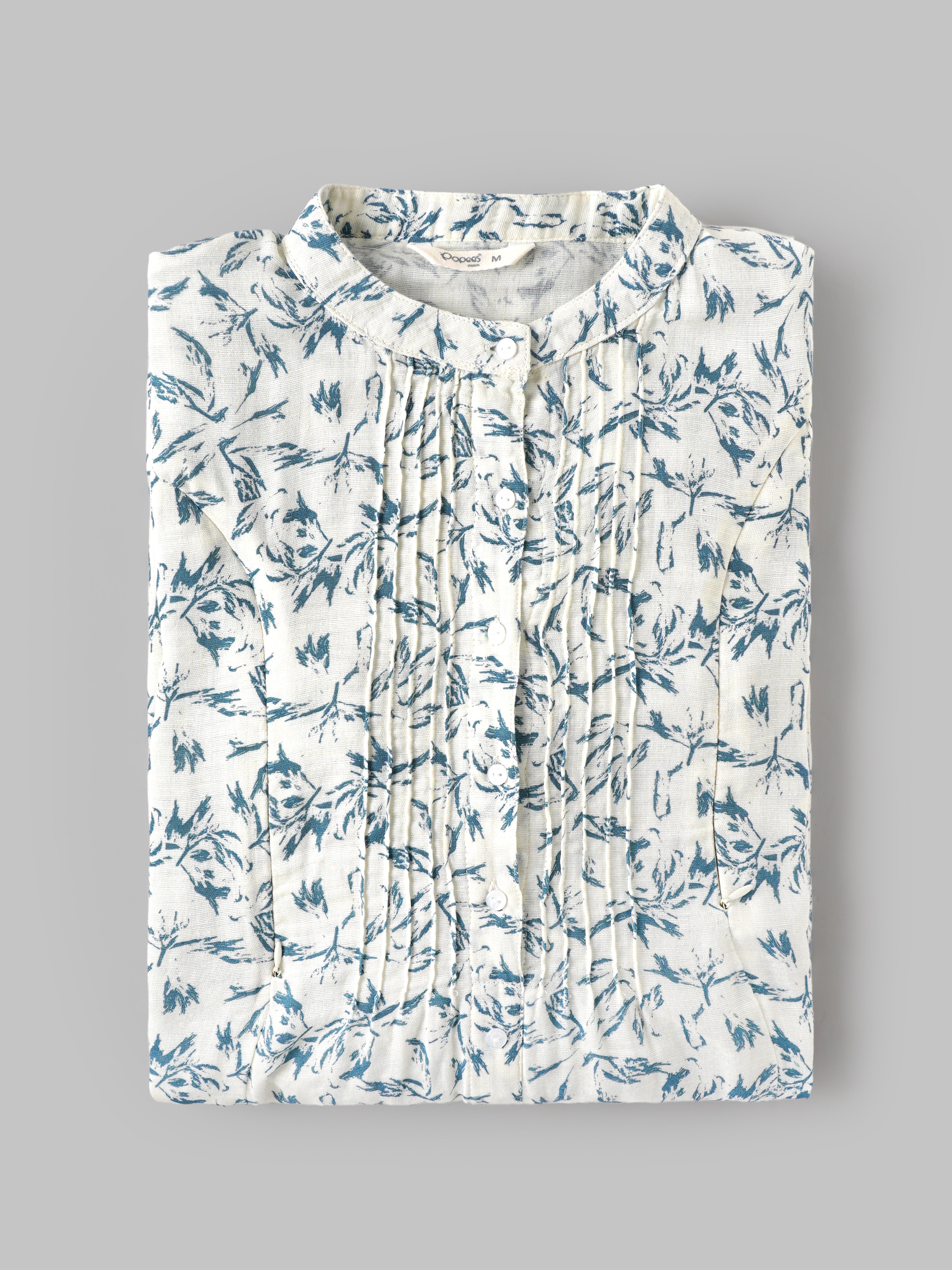 Popees Women's Floral Print Cotton Slub Night Dress | 100% Cotton | Front Button | Round Neck | Full Sleeves | Sizes S-XL