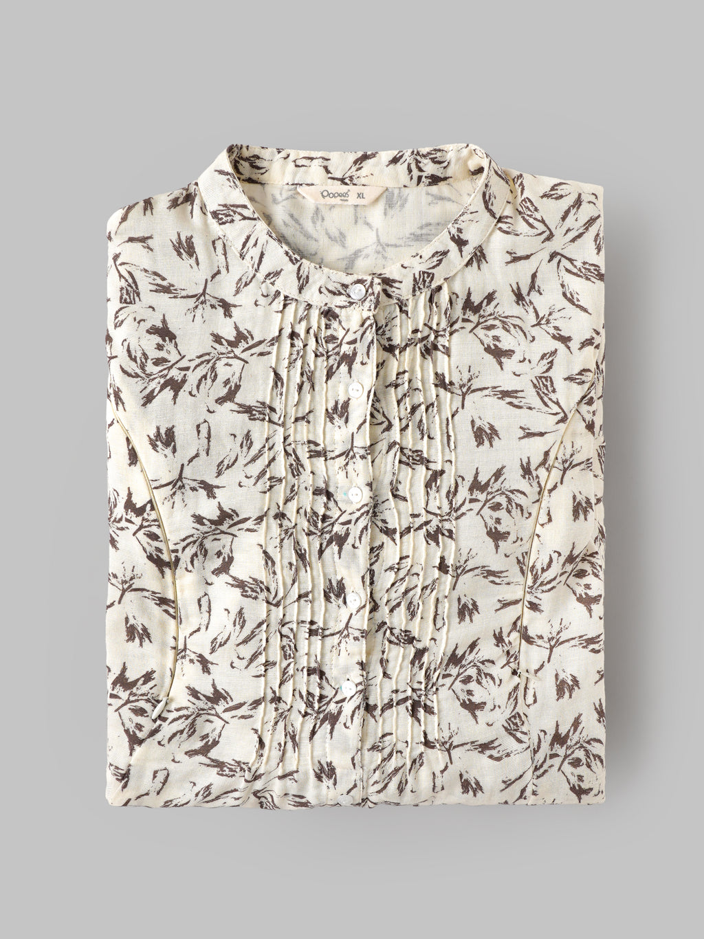 Popees Women's Floral Print Cotton Slub Night Dress | 100% Cotton | Front Button | Round Neck | Full Sleeves | Sizes S-XL | Cream & Brown