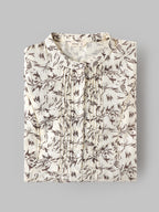 Popees Women's Floral Print Cotton Slub Night Dress | 100% Cotton | Front Button | Round Neck | Full Sleeves | Sizes S-XL | Cream & Brown