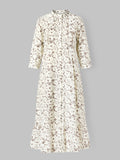 Popees Women's Floral Print Cotton Slub Night Dress | 100% Cotton | Front Button | Round Neck | Full Sleeves | Sizes S-XL | Cream & Brown