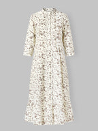 Popees Women's Floral Print Cotton Slub Night Dress | 100% Cotton | Front Button | Round Neck | Full Sleeves | Sizes S-XL | Cream & Brown