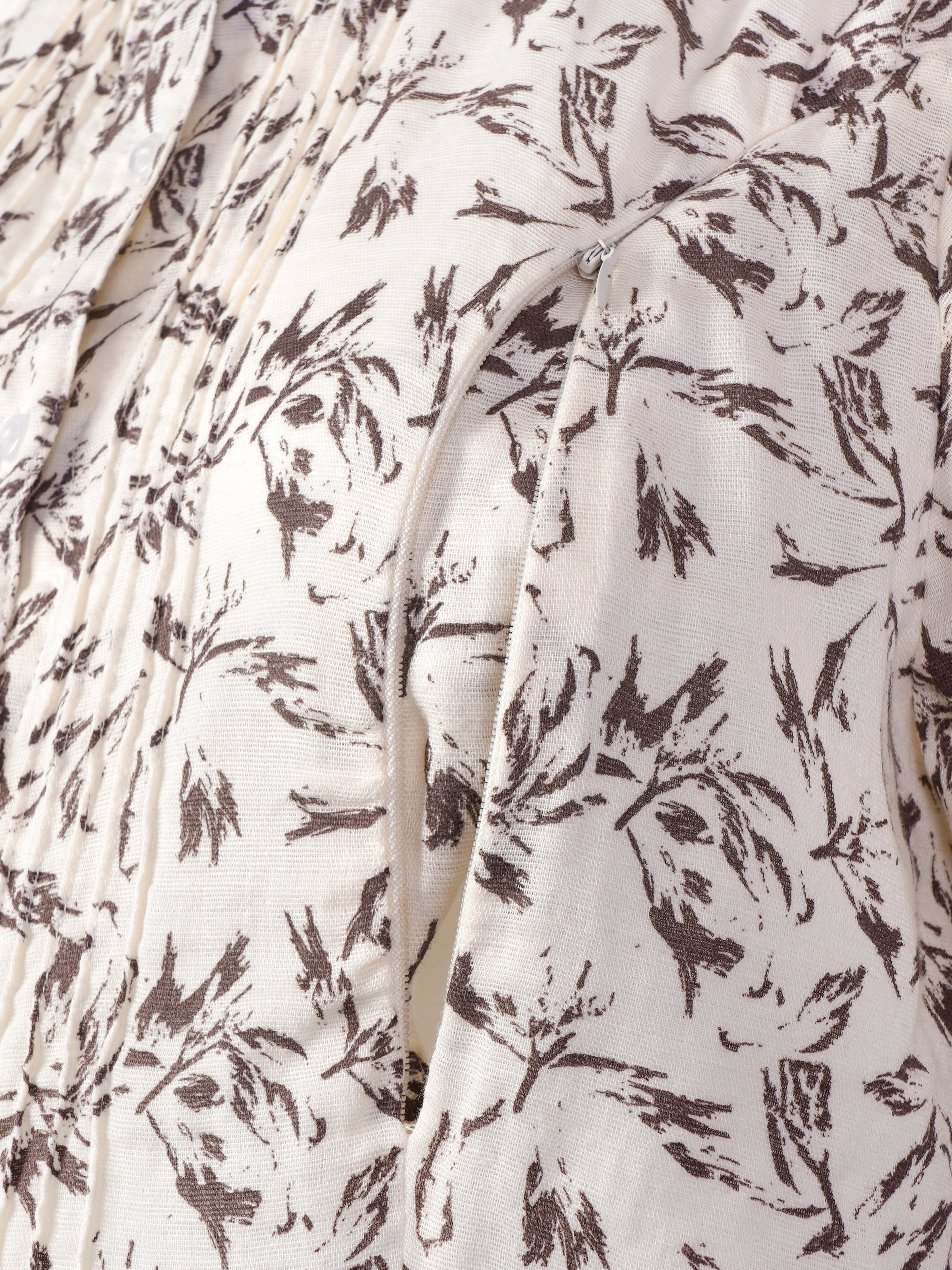 Popees Women's Floral Print Cotton Slub Night Dress | 100% Cotton | Front Button | Round Neck | Full Sleeves | Sizes S-XL | Cream & Brown