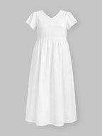 Popees Soft & Stylish Maternity Dress for Women | Elegant White Eyelet Embroidery Short Sleeve |