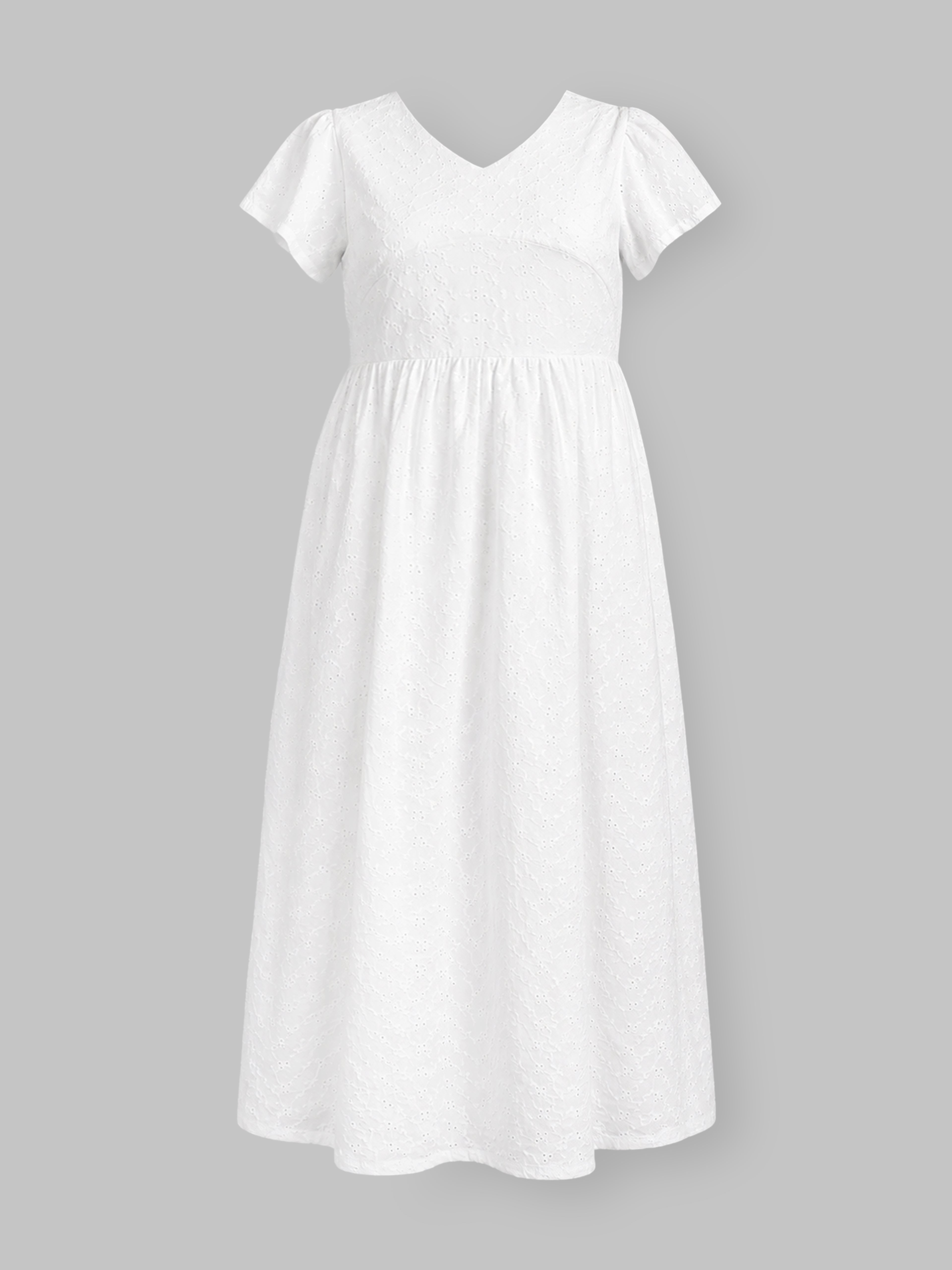 Popees Soft & Stylish Maternity Dress for Women | Elegant White Eyelet Embroidery Short Sleeve |