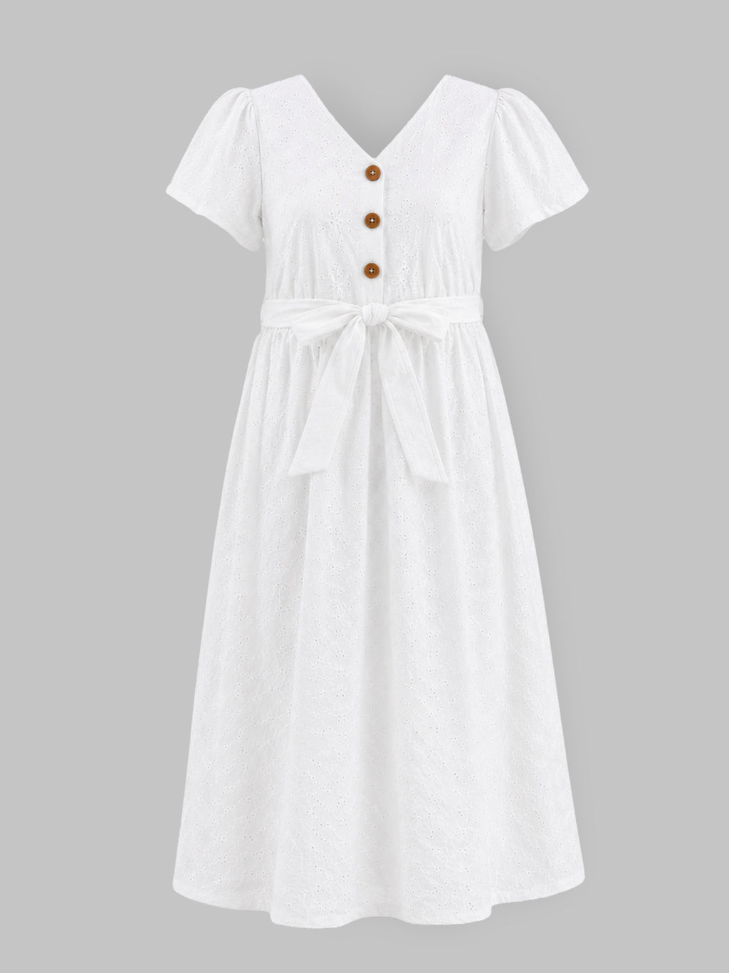 Popees Soft & Stylish Maternity Dress for Women | Elegant White Eyelet Embroidery Short Sleeve |