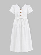 Popees Soft & Stylish Maternity Dress for Women | Elegant White Eyelet Embroidery Short Sleeve |