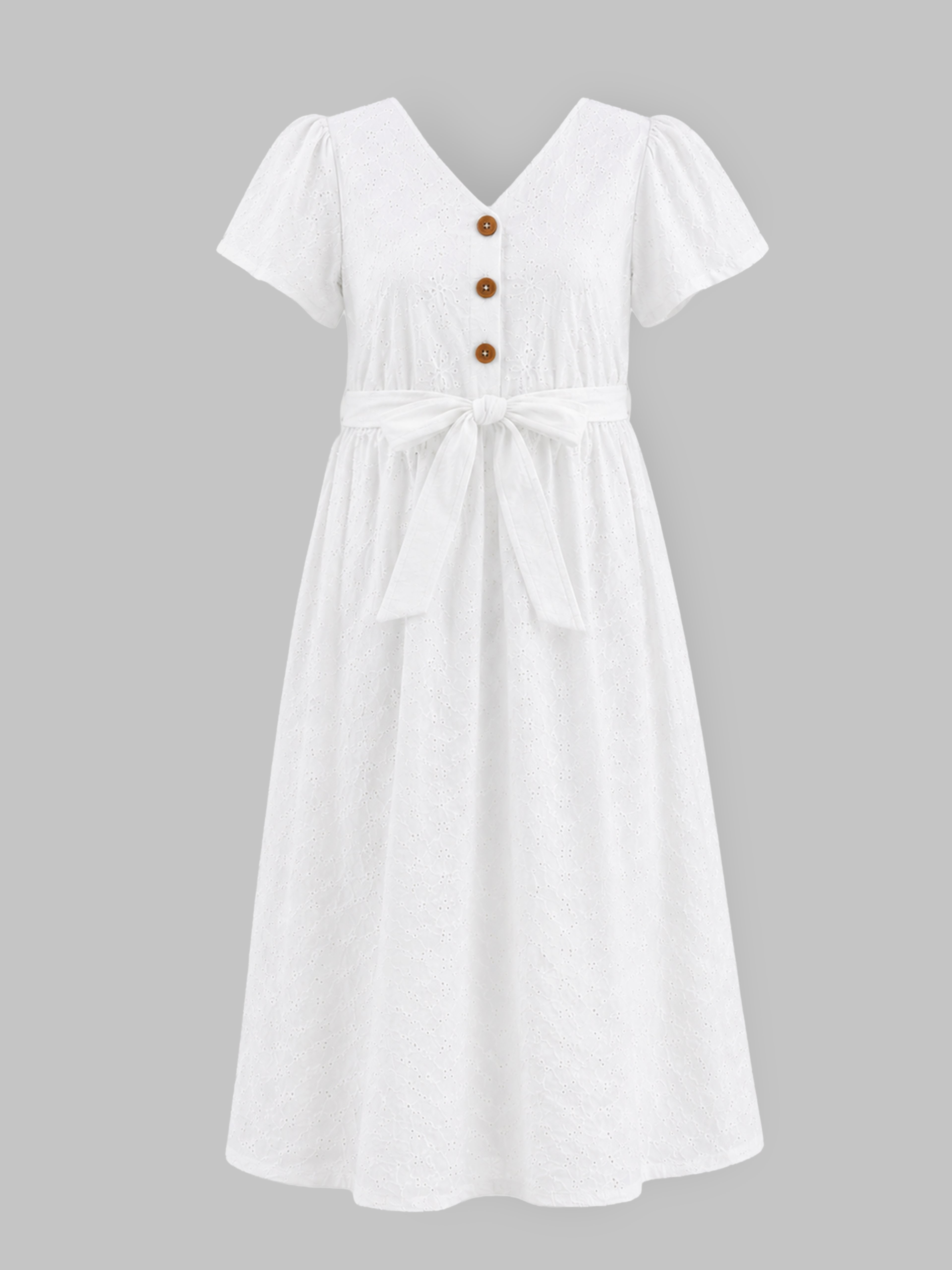 Popees Soft & Stylish Maternity Dress for Women | Elegant White Eyelet Embroidery Short Sleeve |
