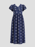 Popees Baby Girls Soft & Stylish Printed A-Line Dress | Navy Blue Floral Motif Short Sleeve Frock | Comfortable Cotton Casual Party Wear Dress