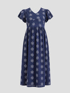 Popees Baby Girls Soft & Stylish Printed A-Line Dress | Navy Blue Floral Motif Short Sleeve Frock | Comfortable Cotton Casual Party Wear Dress