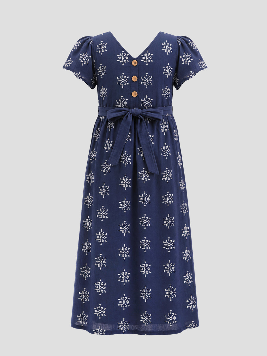 Popees Baby Girls Soft & Stylish Printed A-Line Dress | Navy Blue Floral Motif Short Sleeve Frock | Comfortable Cotton Casual Party Wear Dress