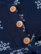 Popees Baby Girls Soft & Stylish Printed A-Line Dress | Navy Blue Floral Motif Short Sleeve Frock | Comfortable Cotton Casual Party Wear Dress