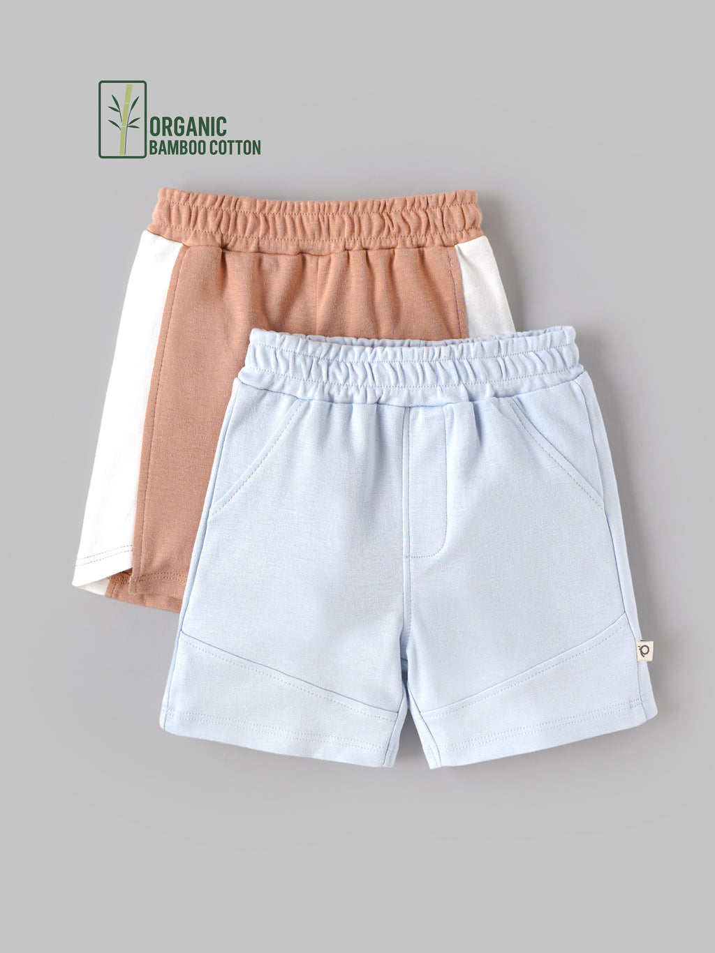 Popees Baby Boys Organic Bamboo Cotton Shorts Pack of 2 | Soft Elastic Waist Casual Shorts with Side Pockets |3–24 Months