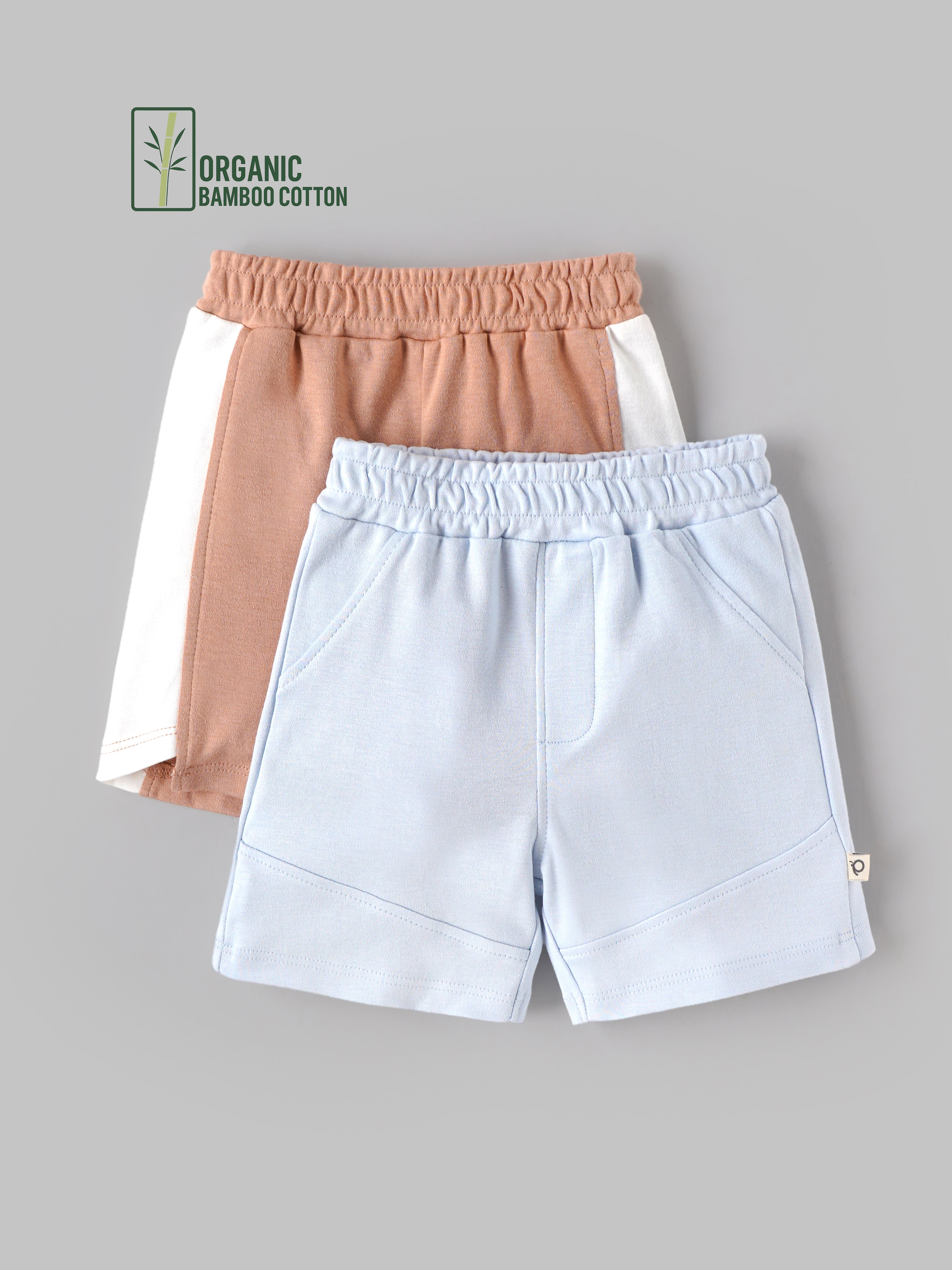 Popees Baby Boys Organic Bamboo Cotton Shorts Pack of 2 | Soft Elastic Waist Casual Shorts with Side Pockets |3–24 Months