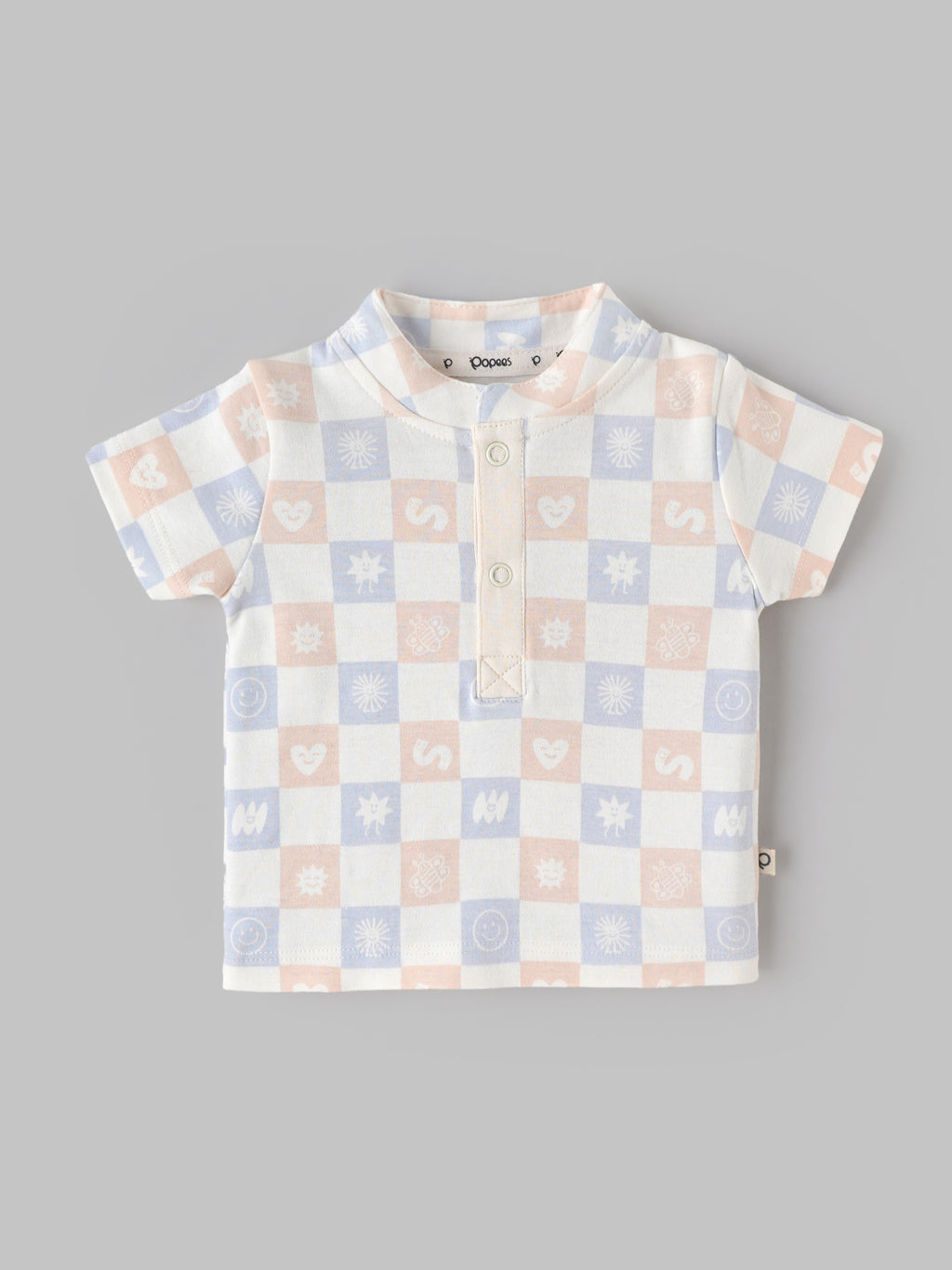 Popees Baby Boys Stylish Printed T-Shirt Set | Pack of 2 Short Sleeve Tops with Button Placket | Soft & Comfortable Casual Wear | 0-9 Months