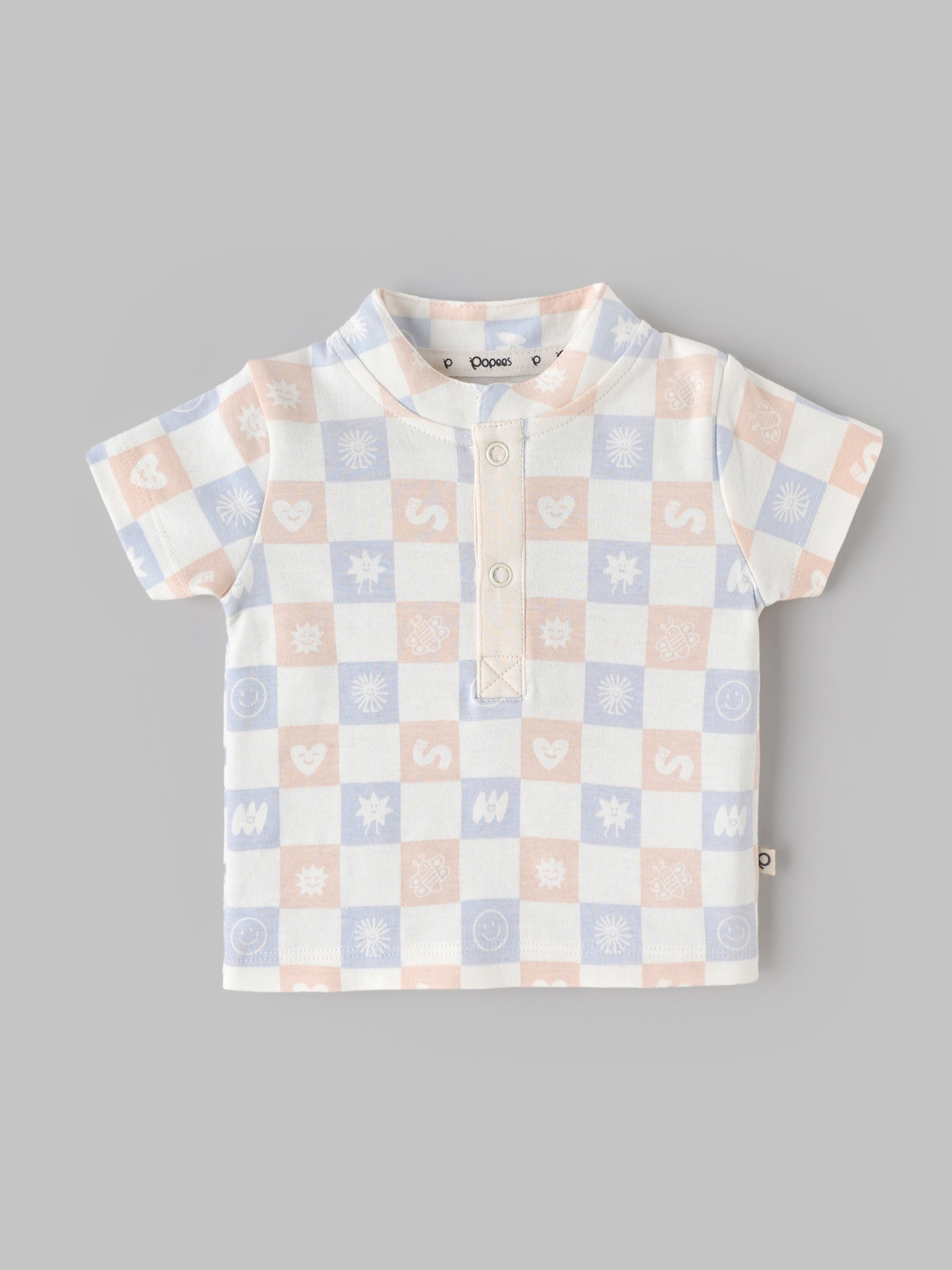 Popees Baby Boys Stylish Printed T-Shirt Set | Pack of 2 Short Sleeve Tops with Button Placket | Soft & Comfortable Casual Wear | 0-9 Months
