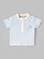Popees Baby Boys Stylish Printed T-Shirt Set | Pack of 2 Short Sleeve Tops with Button Placket | Soft & Comfortable Casual Wear | 0-9 Months