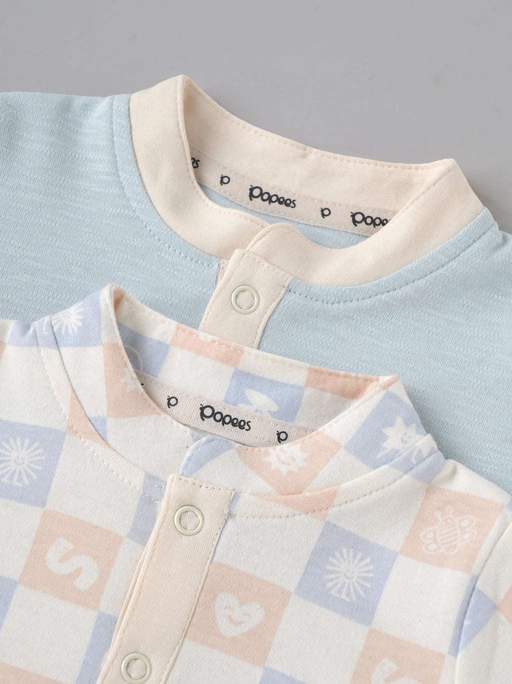 Popees Baby Boys Stylish Printed T-Shirt Set | Pack of 2 Short Sleeve Tops with Button Placket | Soft & Comfortable Casual Wear | 0-9 Months