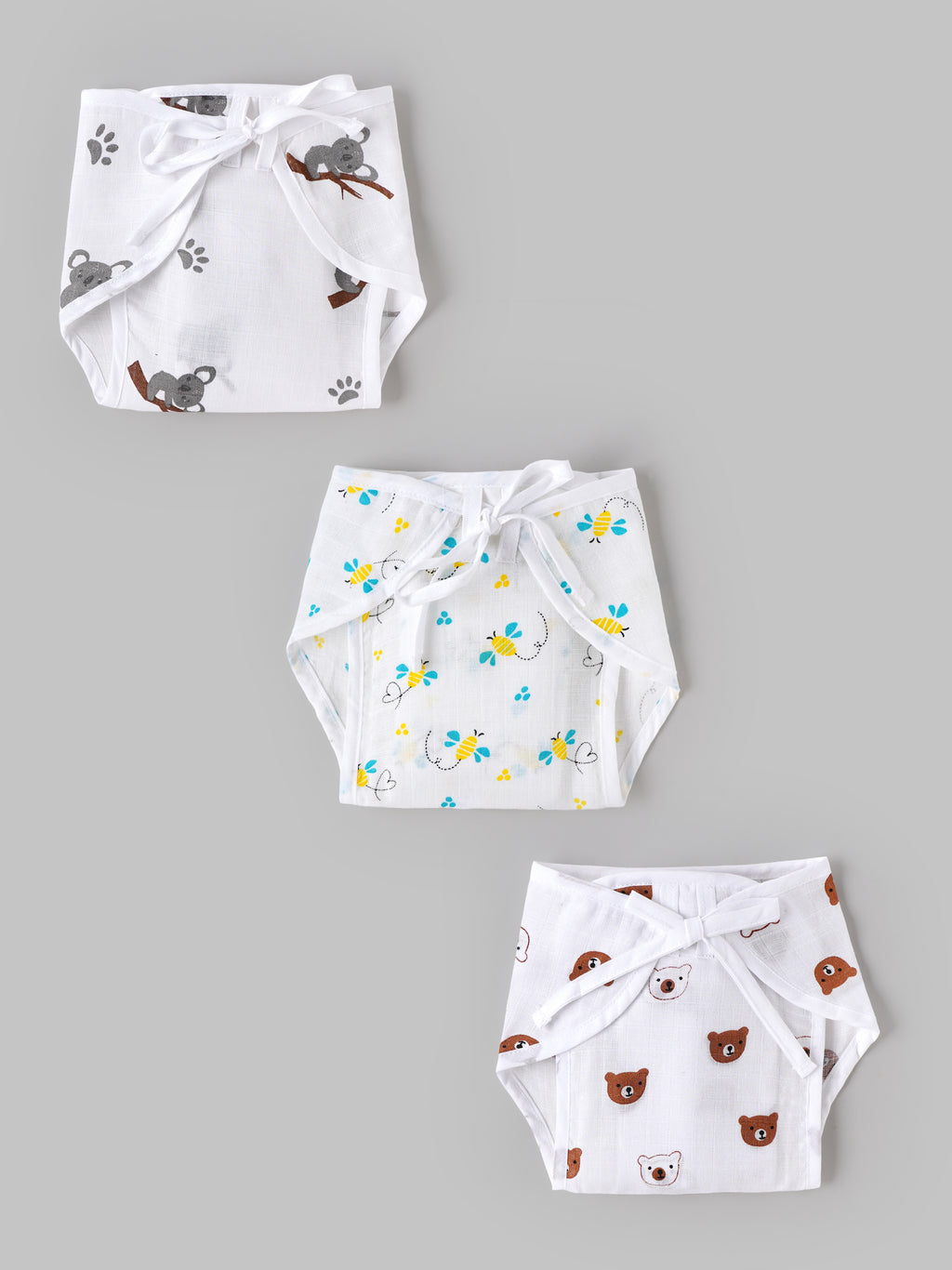 Popees Baby Muslin Nappy Set of 3 | Breathable Printed Nappies | Unisex | 0–9 Months