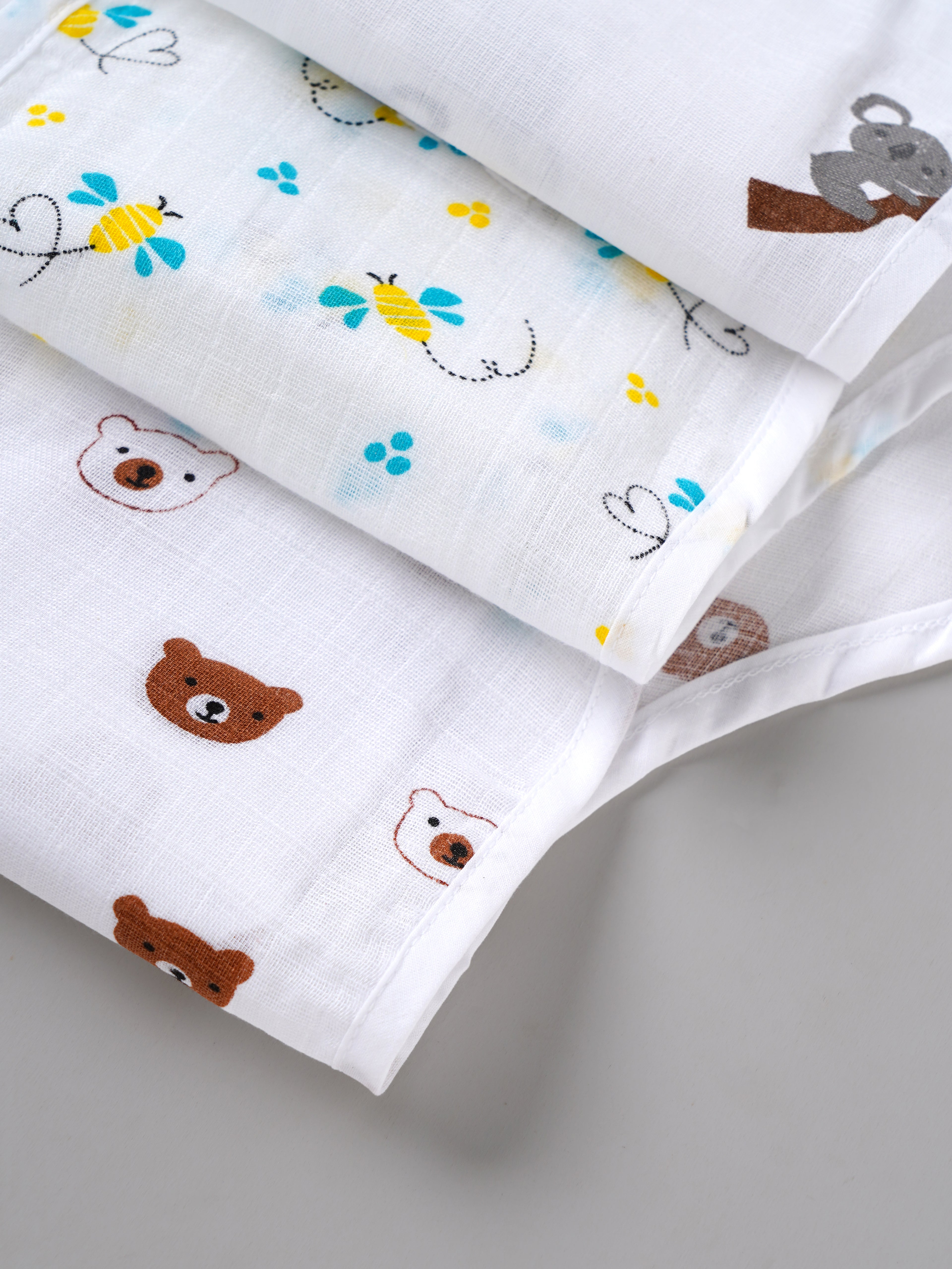 Popees Baby Muslin Nappy Set of 3 | Breathable Printed Nappies | Unisex | 0–9 Months