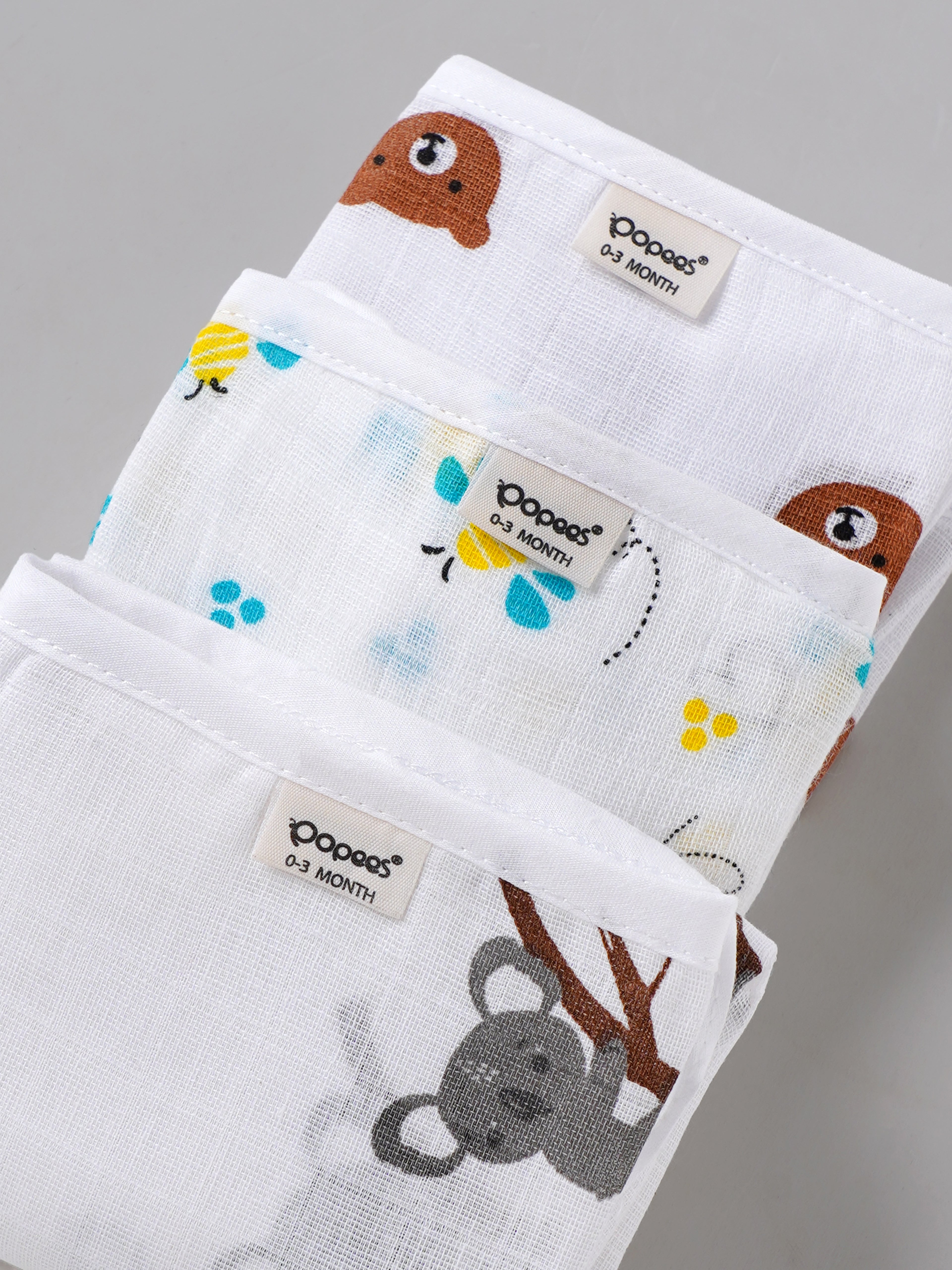 Popees Baby Muslin Nappy Set of 3 | Breathable Printed Nappies | Unisex | 0–9 Months