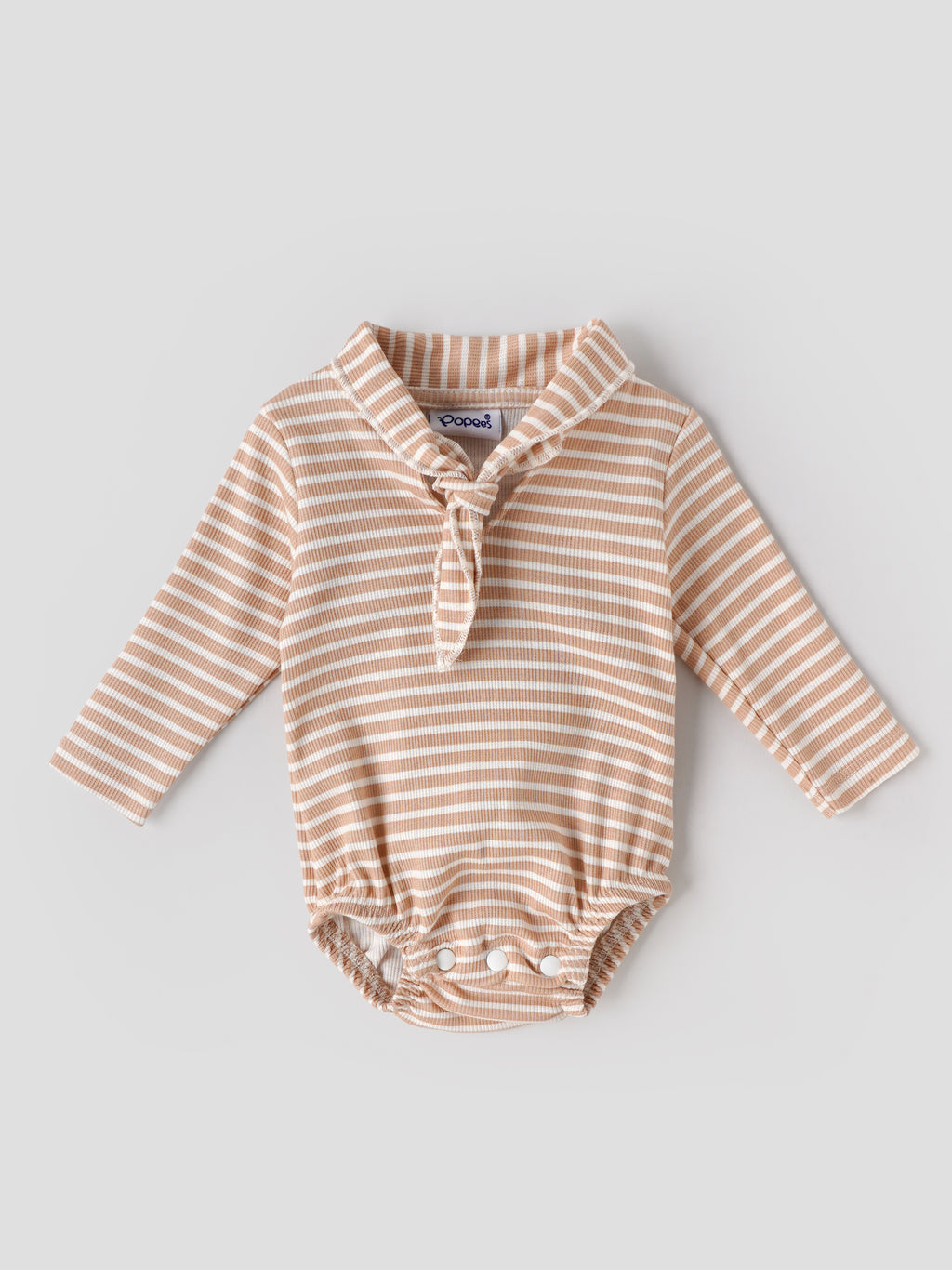 Popees Baby Boys Striped Ribbed Bodysuit with Booties Set | Soft Cotton Full Sleeve Romper| Beige & White | 0- 9 Months
