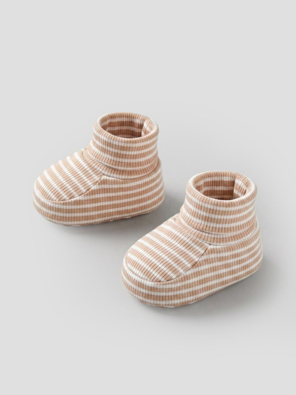 Popees Baby Boys Striped Ribbed Bodysuit with Booties Set | Soft Cotton Full Sleeve Romper| Beige & White | 0- 9 Months