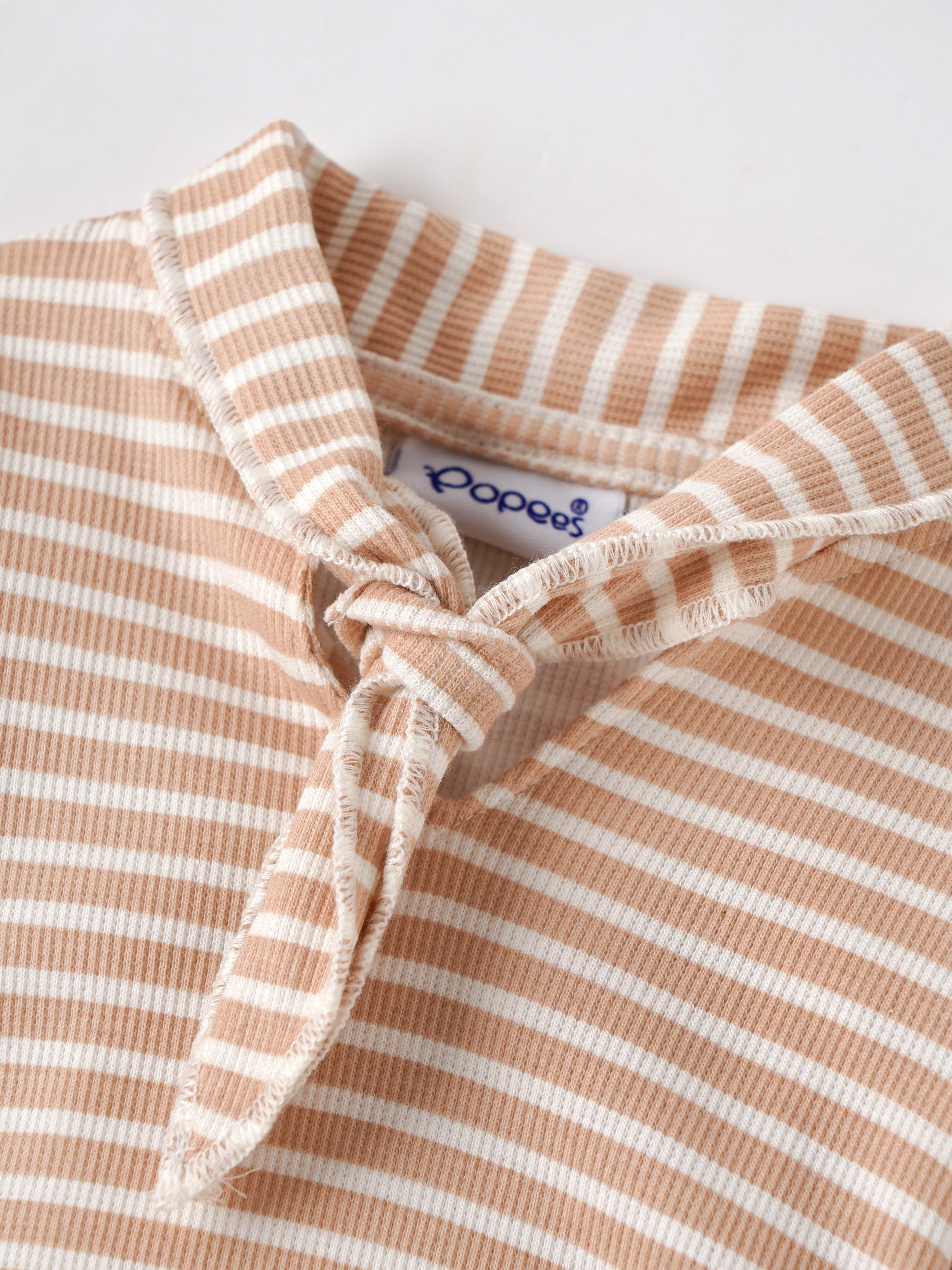 Popees Baby Boys Striped Ribbed Bodysuit with Booties Set | Soft Cotton Full Sleeve Romper| Beige & White | 0- 9 Months
