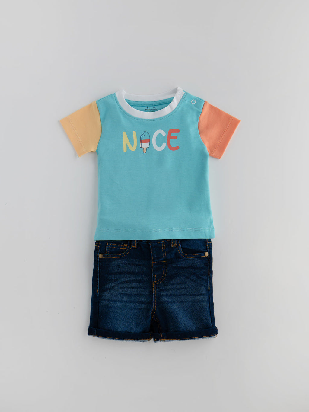 Popees Stylish & Skin-friendly Co-ord Set for Boys | T Shirt and Denim Shorts Set | 3-24 Months