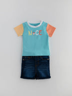 Popees Stylish & Skin-friendly Co-ord Set for Boys | T Shirt and Denim Shorts Set | 3-24 Months