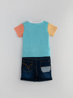 Popees Stylish & Skin-friendly Co-ord Set for Boys | T Shirt and Denim Shorts Set | 3-24 Months