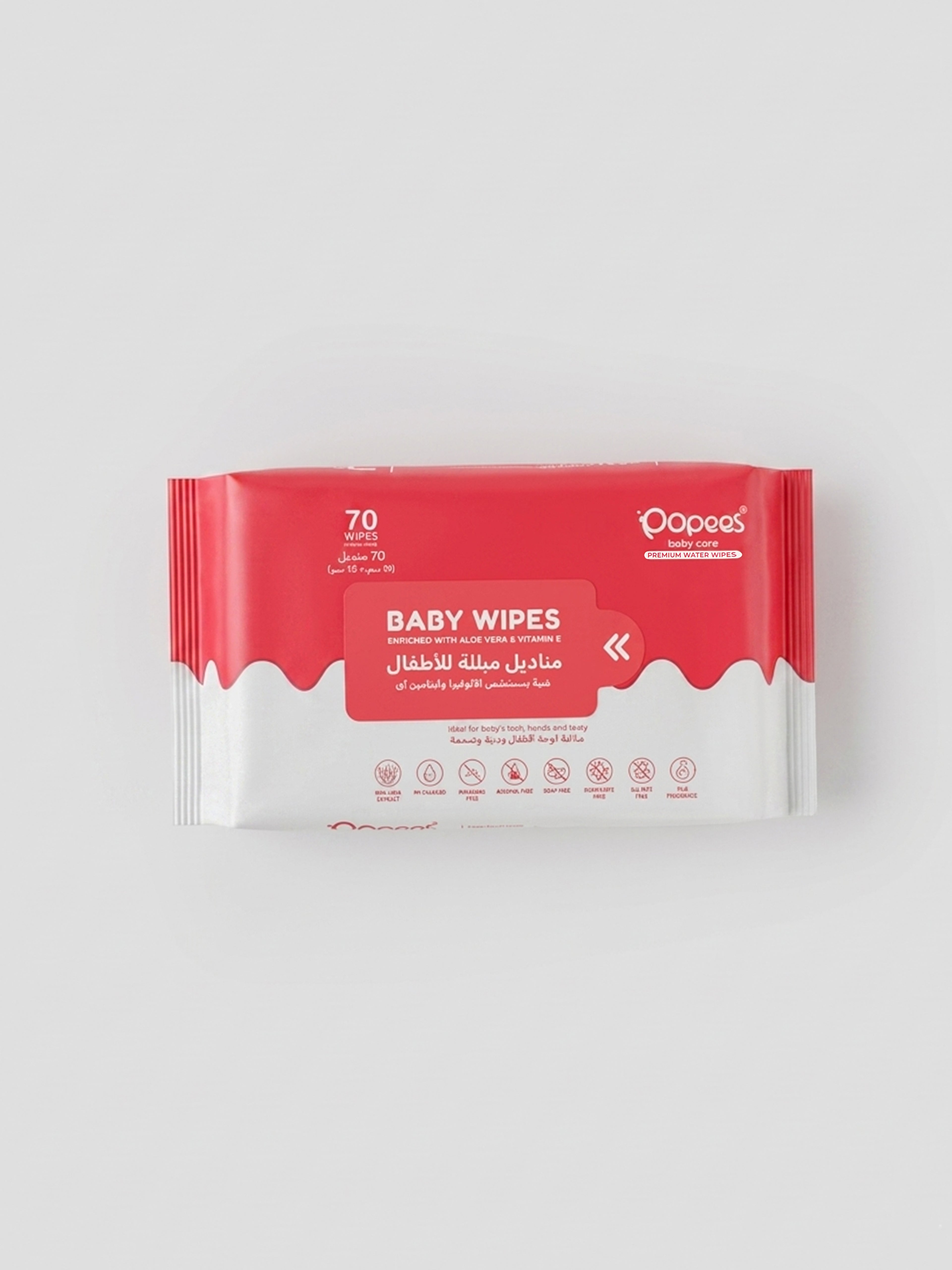 Popees Anti-bacterial Vitamin E & Aloe Vera Baby Wet Wipes - 70 PCS