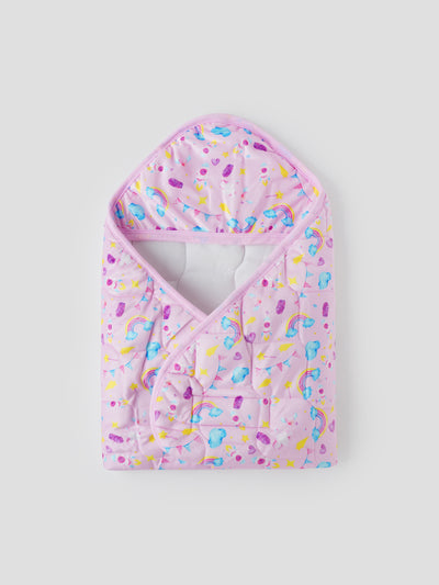 Baby Swaddle Wrap – Soft, Hooded Quilted Wrapper for Newborns & Infants (Printed Design) – Comes with a Free Dry Sheet