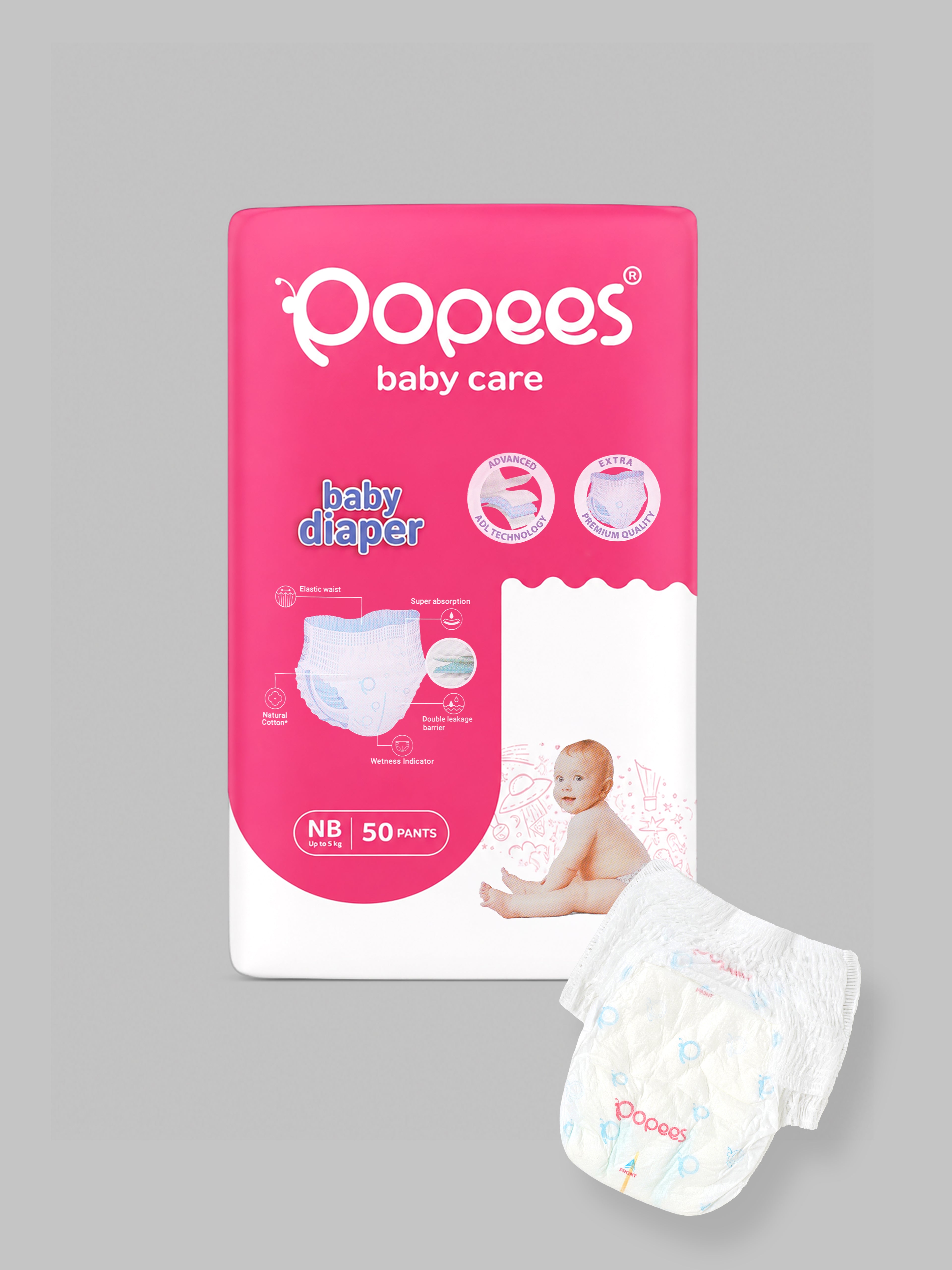 Popees Premium Comfort Pant Diaper | Jumbo Pack | New Design with Extra Soft Touch, Airy Breathable Layers & Leak-Lock Technology