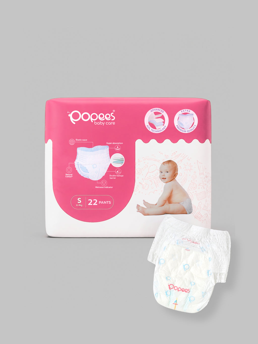 Popees Premium Comfort Pant Diaper | Regular Pack | New Design with Extra Soft Touch, Airy Breathable Layers & Leak-Lock Technology